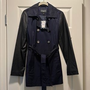 NWT Express Faux Leather Sleeve Trench Coat